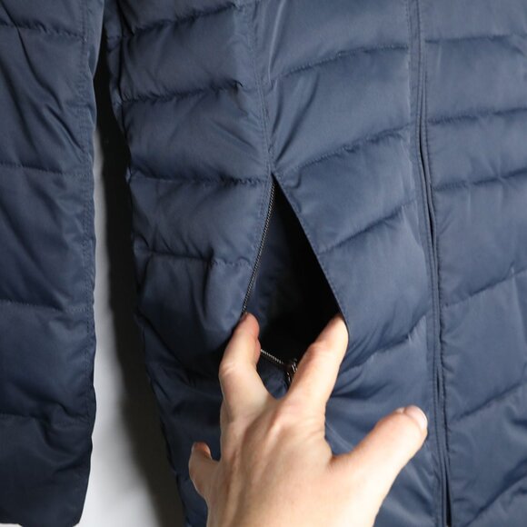 London Fog Down Filled Parka Coat Faux Fur Hood Navy Blue Quilted Winter Jacket - Picture 13 of 15